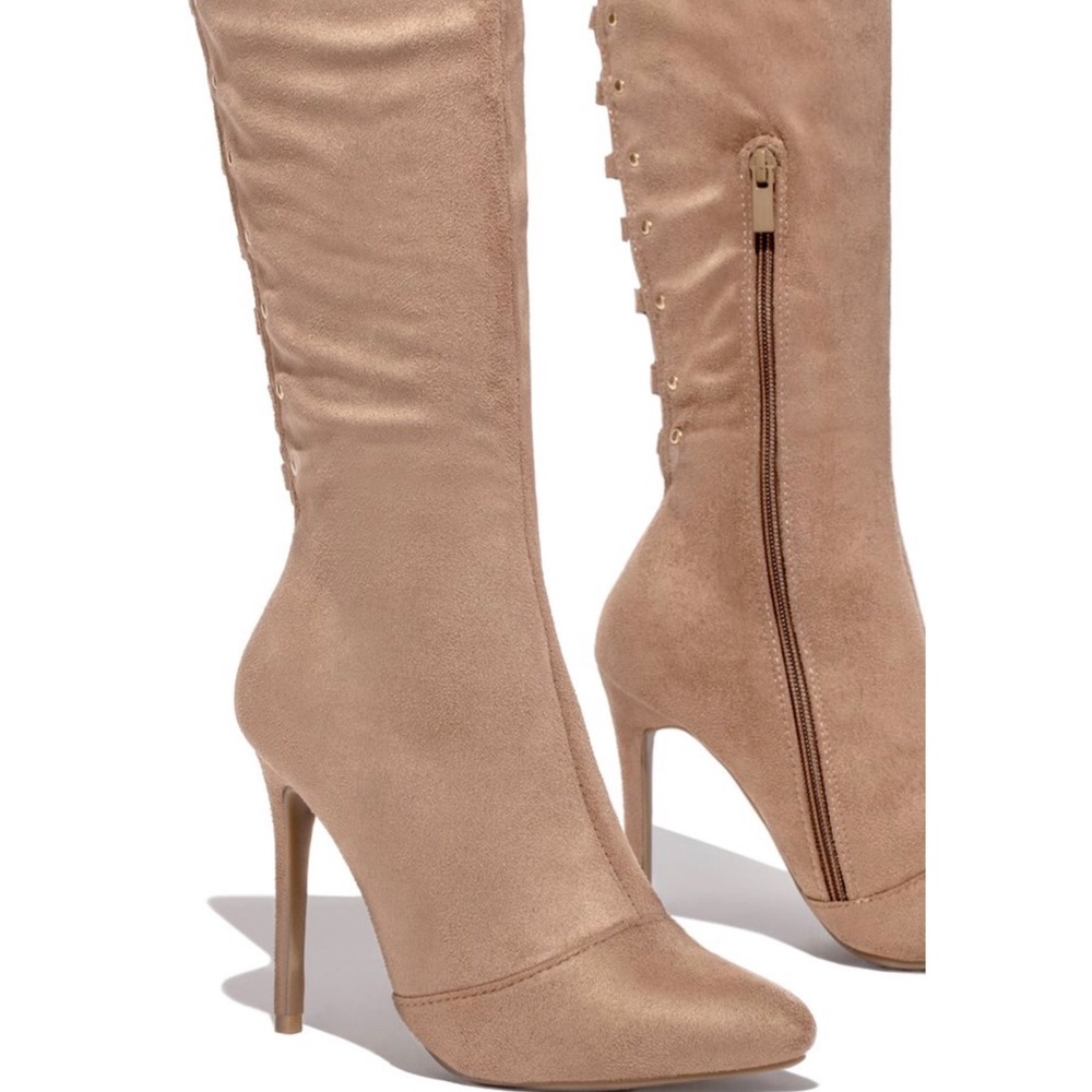 High Heel Open Back Corset Lace Up Thigh High Boot - Picture 4 of 9